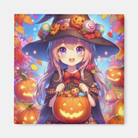 Aimant Jolie Sorcière d'Halloween Anime (Devant)