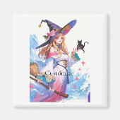 Aimant Jolie Sorcière tenant Chat noir Thunder_Cove (Devant)