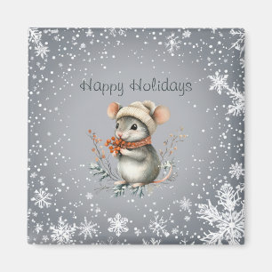 Aimant Jolie souris d'hiver aux baies