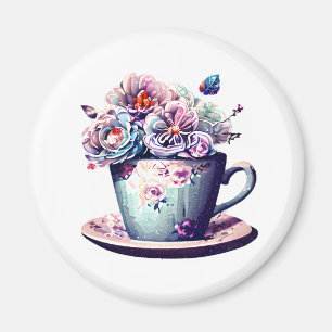 Aimant Jolie Teacup antique avec Fleurs Vintages
