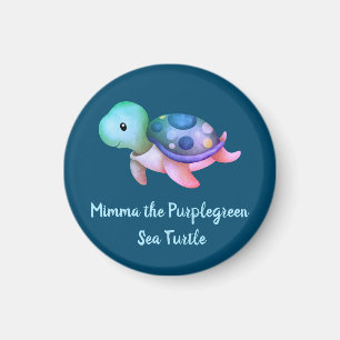 Aimant Jolie Tortue de Mer Mimma Aquarelle Rose Violet Ve