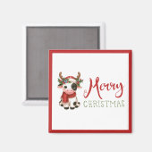 Aimant Jolie vache de Noël mignonne (Recto/Verso)