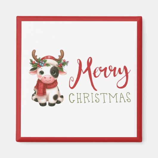 Aimant Jolie vache de Noël mignonne (Devant)