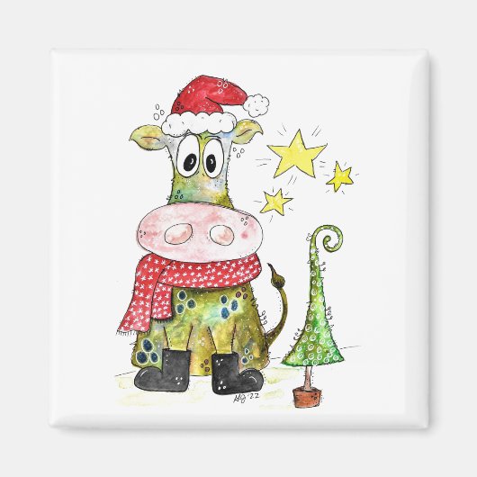 Aimant Jolie vache de Noël Whimsical (Devant)