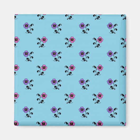 Aimant Jolies fleurs sur fond bleu (Devant)