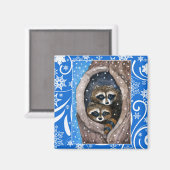 Aimant Jolies ratons laveurs, neige, nature hivernale de (Recto/Verso)