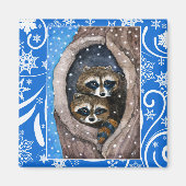 Aimant Jolies ratons laveurs, neige, nature hivernale de (Devant)