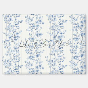 Aimant Jolies Rayures Florales Bleues et Blanches