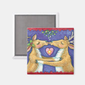 Aimant Jolis rennes de Noël, baiser romantique avec du gu (Recto/Verso)