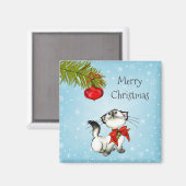 Aimant Jouer Kitty de Noël avec Bow rouge (Recto/Verso)