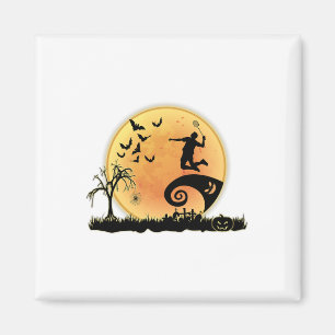 Aimant Joueur Badminton Et Silhouette Lune Halloween Cos