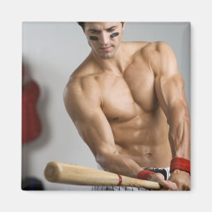 Aimant Joueur de baseball avec le coffre nu réchauffant