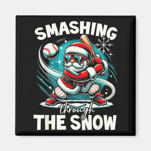 Aimant Joueur de baseball Noël Père Noël, Écrasant à Trav