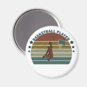 Aimant Joueur de basket-ball slunk coucher de soleil rétr (Recto/Verso)