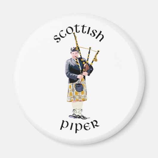 Aimant Joueur de cornemuse écossais - Kilt marron (Devant)