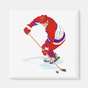 Aimant Joueur de hockey bleu rouge de glace