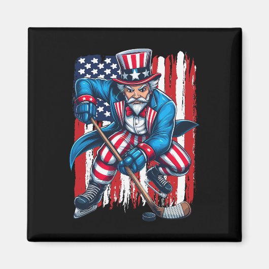 Aimant Joueur de hockey Oncle Sam 4 juillet Drapeau améri (Devant)