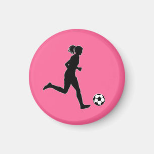 Aimant Joueur d'ÉTIQUETTE de fille du football (femelle)