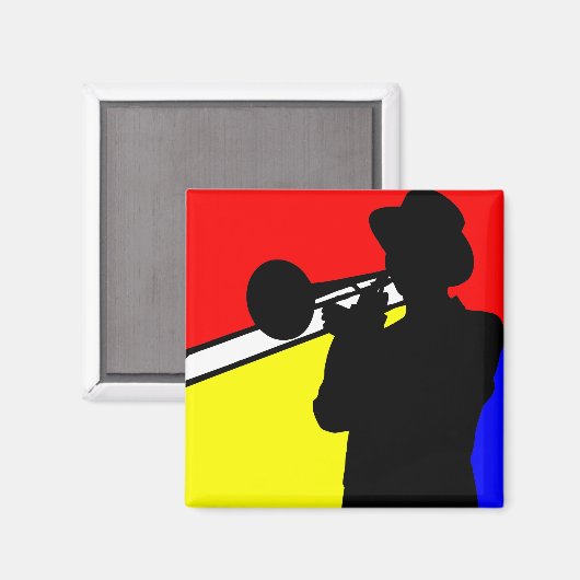 Aimant Joueur en trombone en silhouette, art de style mon (Recto/Verso)