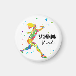 Aimant Joueuse de Badminton Abstrait Coloré Athlète de Sp