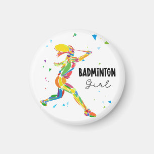 Aimant Joueuse de Badminton Abstrait Coloré Joueuse de Sp