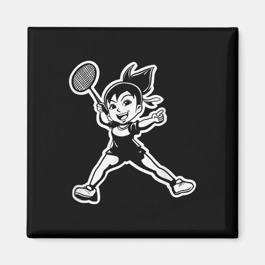 Aimant Joueuse de badminton en bande dessinée (Devant)