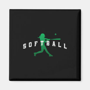 Aimant Joueuse de softball équipe verte texte universitai