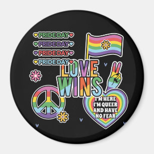 Aimant Jour de la fierté. L'amour gagne. Je suis queer et