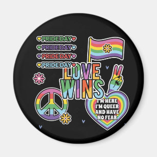 Aimant Jour de la fierté. L'amour gagne. Je suis queer et