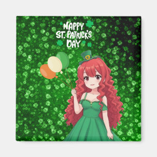 Aimant Jour de la Saint-Patrick mignon, anime Irlandaise 