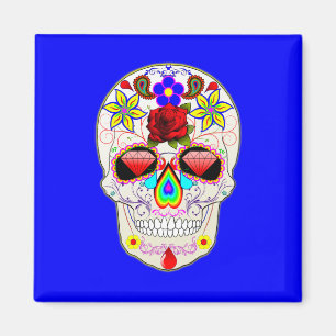 Aimant Jour de mort crâne de sucre avec Rose de cristal e