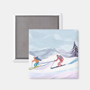 Aimant Jour de ski Carte de montagne d'hiver à l'aquare