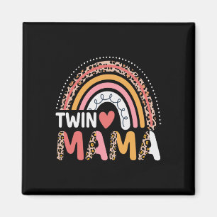 Aimant Jour des Mères Twin Mama Funny Leopard Arc-en-ciel