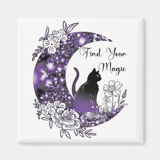 Aimant Jour Graphique Mystique Céleste Noir Chat Lune (Devant)