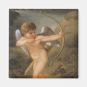 Aimant Jour vintage des Valentines, Cupidé avec Bow et Fl