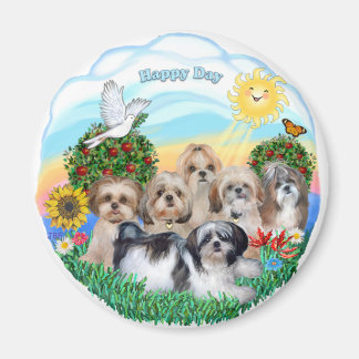 Aimant Journée heureuse avec six Shih Tzus