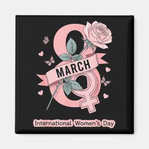 Aimant Journée internationale des femmes 8 mars Rose Fémi