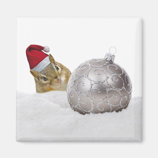 Aimant Jours de Noël d'argent et de neige à Chipmunk (Devant)