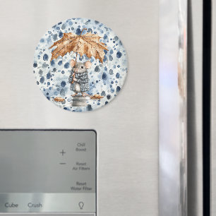 Aimant Jours Pluvieux Souris Bleue Ombrelle Feuille