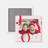Aimant JOY | Cadeau photo moderne rouge et rose de Noël (Recto/Verso)