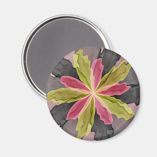 Aimant Joy, Vert rose Anthracite Imaginaire Fleur Fractal (Recto/Verso)