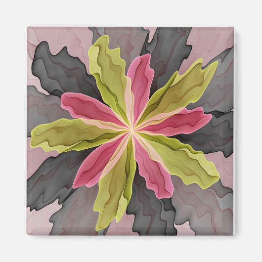 Aimant Joy, Vert rose Anthracite Imaginaire Fleur Fractal (Devant)