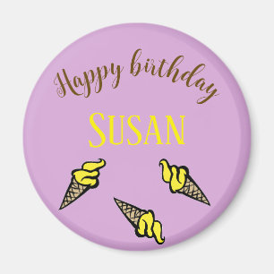 Aimant Joyeuse crème glacée jaune d'anniversaire sur viol