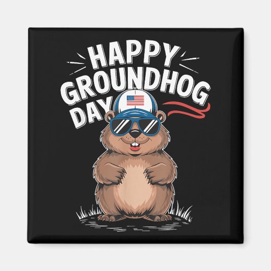 Aimant Joyeuse fête amusante de la marmotte (Devant)