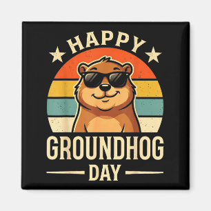 Aimant Joyeuse fête de la marmotte rétro Cool Ground Hog