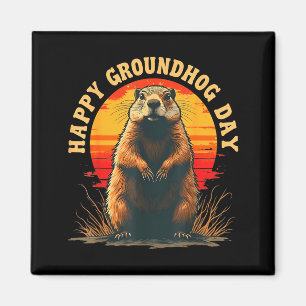 Aimant Joyeuse fête de la marmotte vintage 2025 drôle de