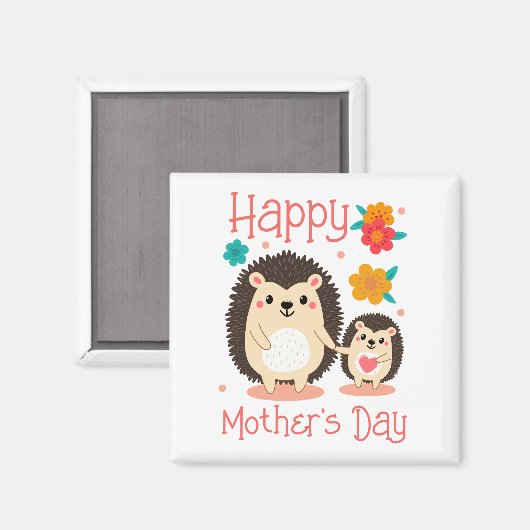 Aimant Joyeuse Fête des Mères Maman et bébé Hérisson (Recto/Verso)