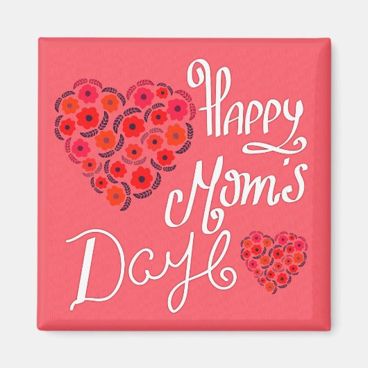 Aimant Joyeuse Fête des Mères Roses rouges Aimer Typograp (Devant)