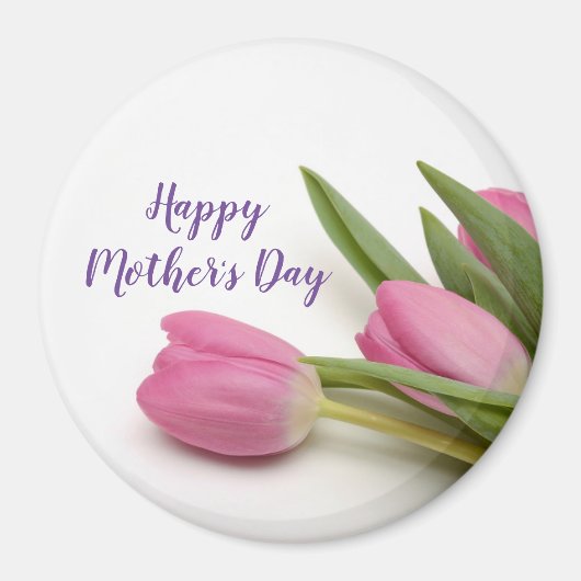 Aimant Joyeuse Fête des Mères Violet Script Tulips rose (Devant)