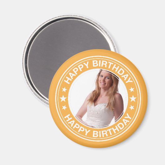 Aimant Joyeuse image d'anniversaire Cadre en Jaune (Recto/Verso)